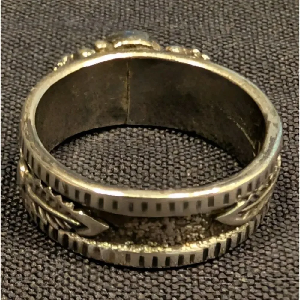 VTG Mens Sterling Silver Natural Green Turquoise Stone Ring Wide Band Sz 8.75